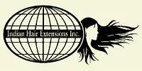 Logo of Indian Hair Extensions Inc. with a stylized woman silhouette and globe.